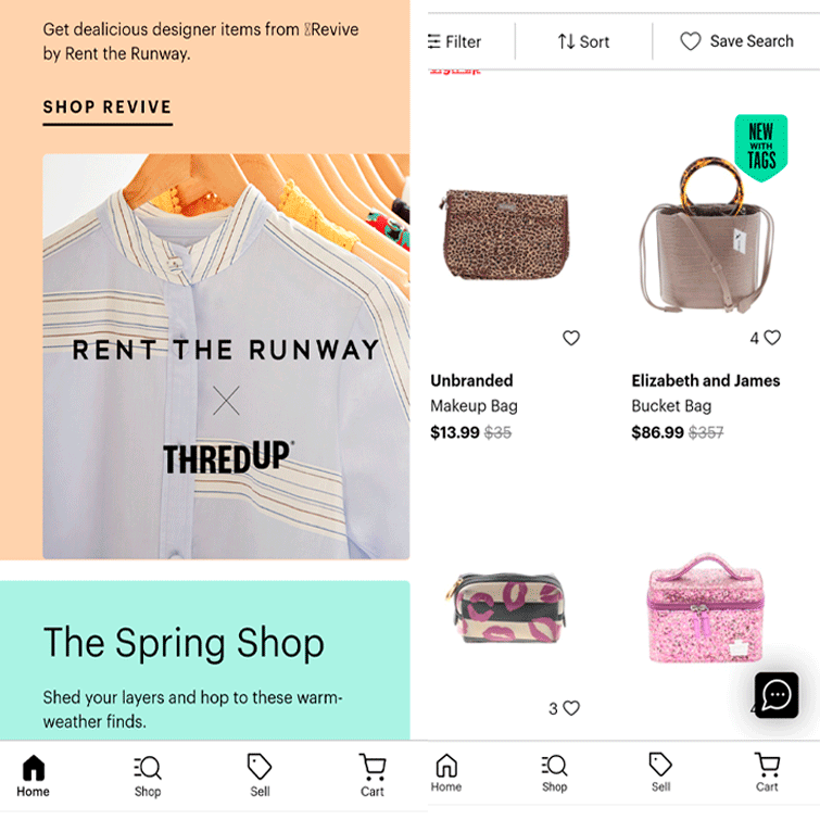 Exemplo do template da app para vender roupa Thred UP